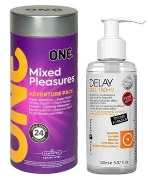 Набір з 24 шт ONE Mixed Pleasures + Пролонгатор Lovely Lovers DELAY GEL 150ml SOS9361 фото