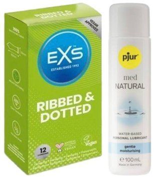 Набір EXS Ribbed & Dotted (12 шт) + pjur MED Natural Glide 100 мл SOS13523 фото