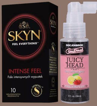 Комплект SKYN Intense Feel 10 шт + Спрей Doc Johnson GoodHead &ndash; Juicy Head Dry Mouth Spray &ndash; Pink Lemonade 59мл SOS5671 фото