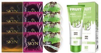 Комплект: Лубрикант OLO со вкусом яблока (120 мл) + 8 шт. SKYN + 4 шт. ONE Mint Chocolate SOS10745 фото
