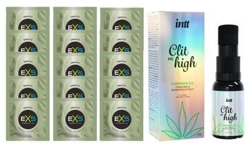 Комплект EXS Snug Fit 15 шт + Intt Clit Me On High - Cannabis Oil, 15 мл SOS14948 фото