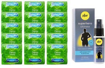Комплект: Pasante Delay 15 шт + Пролонгатор pjur Superhero Ultimate Spray (20 мл) SOS11078 фото