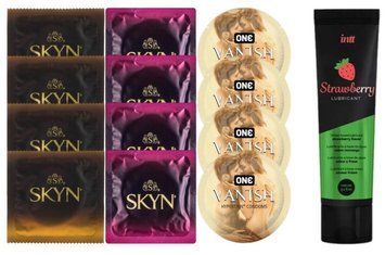 Набір:  Лубрикант Intt Strawberry (100 мл) + 4 шт SKYN passion daiquiri + 4 шт SKYN CHERRY SUNRISE + 4 шт ONE 𝐕𝐀𝐍𝐈𝐒𝐇 𝐇𝐲𝐩𝐞𝐫𝐭𝐡𝐢𝐧 SOS10367 фото