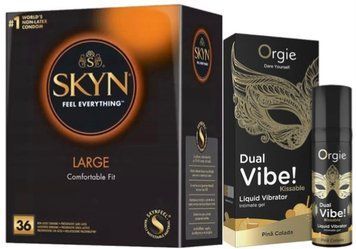 Набір з SKYN Large (36 шт) + Рідкий вібратор SEXY VIBE "Коктейль Піна Колада" DUAL VIBE! (15 мл) від Orgie SOS9921 фото