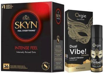 Набор из SKYN Intense Feel (36 шт) + Жидкий вибратор SEXY VIBE "Коктейль Пена Колада" DUAL VIBE! (15 мл) от Orgie SOS9821 фото
