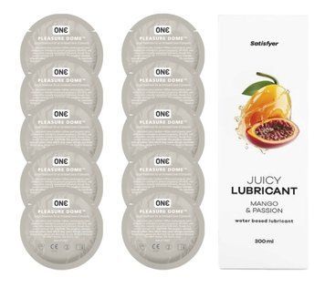 Комплект 𝐎𝐍𝐄 𝐃𝐨𝐦𝐞 10 шт. + Лубрикант Satisfyer Juicy Lubricant Mango & Passion (300 мл) SOS12219 фото