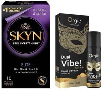 Набор из SKYN Elite (10 шт) + Жидкий вибратор SEXY VIBE "Коктейль Пена Колада" DUAL VIBE! (15 мл) от Orgie SOS9721 фото