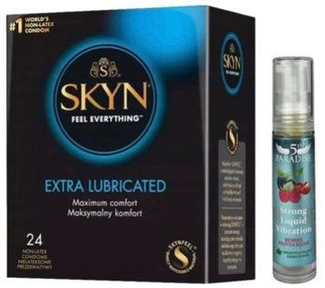 Набір з SKYN Extra Lube (24 шт) + Рідкий вібратор 5th Paradise Liquid Vibrator &mdash; Червоні ягоди (10 мл) SOS10067 фото