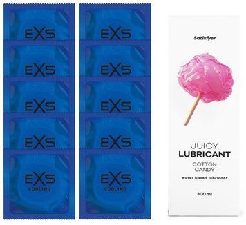 набор: EXS Cooling 10 шт. + Лубрикант Satisfyer Cotton Candy 300 мл SOS11128 фото