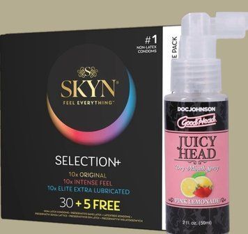 Комплект Skyn Selection 30 шт + 5 of 5 Senses , 35 шт + Спрей Doc Johnson GoodHead Juicy Head Dry Mouth Spray Pink Lemonade 59мл SOS5522 фото