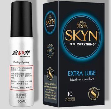 SKYN Extra Lube 10 шт + Пролонгатор OLO 30 мл (спрей) satisfy well SOS5093 фото