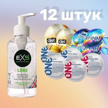 Набор 12 штук ONE Classic, Ribs, Ultra-Feel, Flavor Waves + Лубрикант EXS Aloe, 250 мл (прозрачный) SOS4719 фото