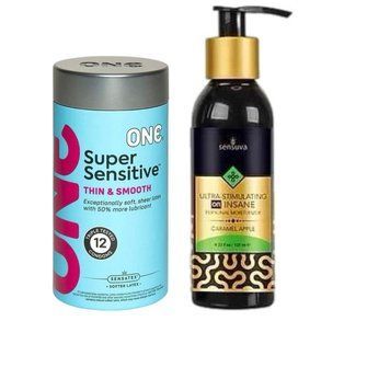 ONE Super Sensitive Pack 12 шт. +Возбуждающая смазка на гибридной основе Sensuva - Ultra-Stimulating On Insane Caramel Apple (125 мл) SOS6524 фото