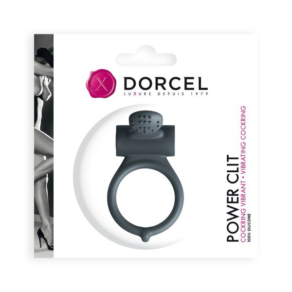 Эрекционное кольцо Dorcel Power Clit Black V2 с вибрацией, с язычком со щеточкой MD1410 фото