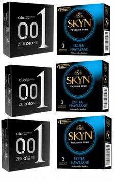 Набор : OLO ультратонкие с гиалуроновой смазкой 3x3 (9 шт) и SKYN Extra Lube 3х3 (9 шт) SOS134 фото