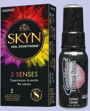 Комплект SKYN 5 Senses + Спрей  Doc Johnson GoodHead Tingle Spray - Cotton Candy (29 мл)  SOS5472 фото