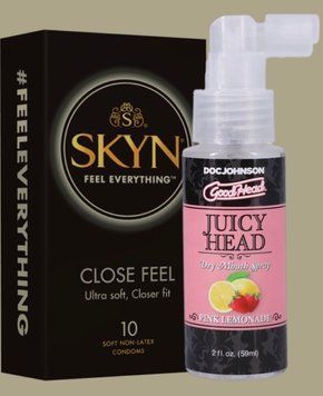 Набір SKYN Close Feel пачка 10 штук +  Doc Johnson GoodHead &ndash; Juicy Head Dry Mouth Spray &ndash; Pink Lemonade 59мл SOS5038 фото