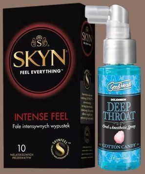 Комплект SKYN Intense Feel 10 шт + Спрей Doc Johnson GoodHead DeepThroat Spray - Cotton Candy 59 мл   SOS5662 фото