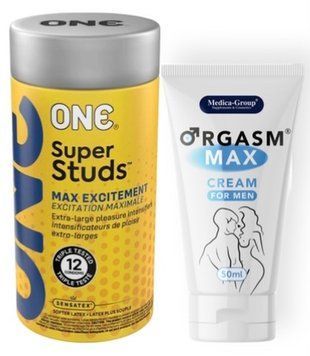Набор 12 шт ONE Super Studs + Medica-Group Orgasm Max for Men-krem 50 ml SOS9018 фото