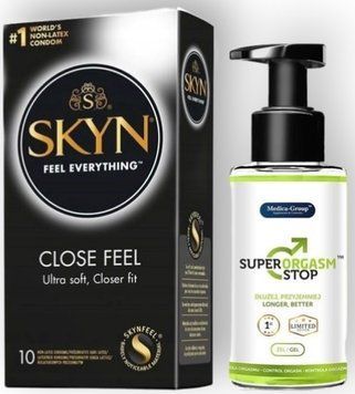 Набор из SKYN Close Feel (10 шт) + Пролонгатор Medica-Group Super Orgasm Stop Gel 150 ML SOS8951 фото