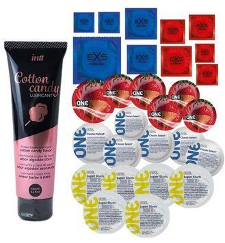 Комплект 28 шт One Super Studs, Classic, Flavor Waves та EXS Cooling, Warming  - Лубрикант Intt Cotton Candy (100 мл) SOS3416 фото