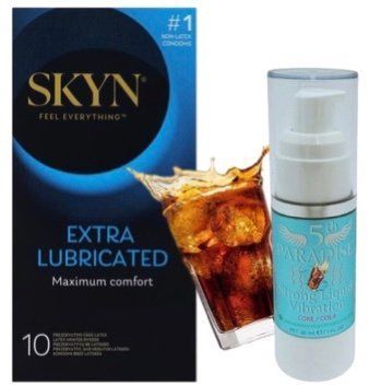 Набор из SKYN Extra Lube (10 шт) + Жидкий вибратор 5th Paradise Liquid Vibrator &mdash; Кола (30 мл) SOS10168 фото