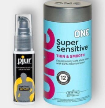 ONE Super Sensitive 12 шт - Пролонгатор pjur Superhero Serum 20 мл SOS6296 фото