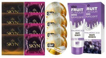 Комплект: Лубрикант OLO со вкусом винограда (120 мл) + 8 шт. SKYN + 4 шт. ONE Banana Split SOS10646 фото