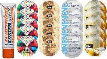 Набор из Swiss Navy Warming 10 мл + ONERibs + ONE Vanish + ONE Sensitive + ONEBanana SOS8560 фото