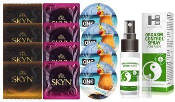 Комплект: Пролонгатор SHS Orgasm Control Spray 15 мл + 8 шт. SKYN + 4 шт. ONE Island Punch SOS10890 фото
