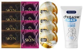 Комплект: Пролонгатор Medica-Group Orgasm Max 50 мл + 8 шт. SKYN + 4 шт. ONE Banana SOS10989 фото