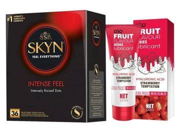 Набір : Skyn Intense feel (36 шт) та Лубрикант OLO зі смаком полуниці 120 мл  SOS61 фото