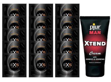 Комплект EXS Black Latex 15 шт + pjur MAN Xtend Cream 50 мл SOS14633 фото
