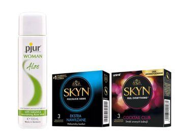 Набор: SKYN Extra Lube &mdash; 3 шт, SKYN Cocktail Club &mdash; 3 шт и Лубрикант Pjur Woman Aloe &mdash; 100 мл SOS908 фото