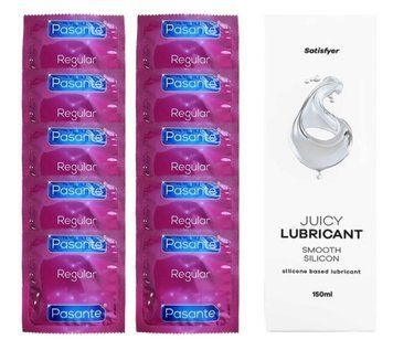 Комплект Pasante Regular 10 шт. + Лубрикант Satisfyer Juicy Lubricant Smooth Silicon (150 мл) SOS12120 фото