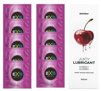 Комплект: EXS EXTRA SAFE 10 шт. + Лубрикант Satisfyer Cheeky Cherry 300 мл SOS11480 фото