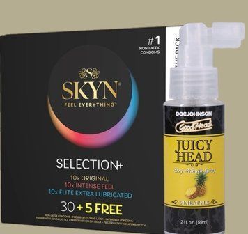 Комплект Skyn Selection 30 шт + 5 of 5 Senses , 35 шт + Спрей Doc Johnson Good HeadJuicy Head Dry Mouth Spray Pineapple 59мл SOS5521 фото