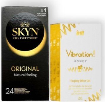 SKYN ORIGINAL 24 шт + Intt Vibration Honey (15 мл) SOS6887 фото