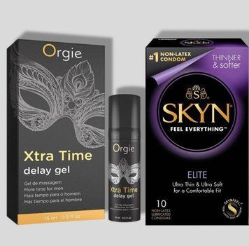 SKYN Elite 10 шт + Пролонгатор X-TRA TIME, 15 мл ORGIE  SOS5327 фото