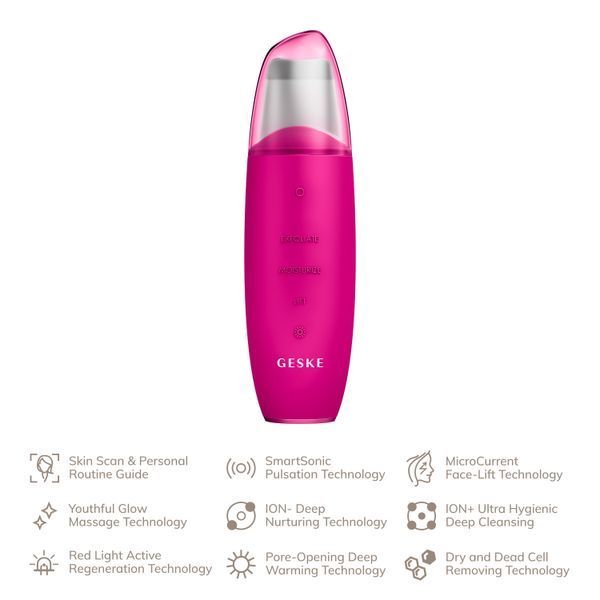 Микротоковый скраббер для кожи и устранение черных точек GESKE MicroCurrent Skin Scrubber&Blackhead Remover 9в1 magenta HB0142 фото