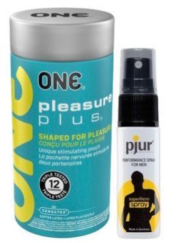 Набор из ONE Pleasure Plus 12 шт + Пролонгатор pjur Superhero Spray 20 мл SOS9513 фото