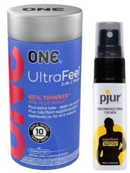 Набор из ONE UltraFeel 2-in-1 Pack 10 шт + Пролонгатор pjur Superhero Spray 20 мл SOS9252 фото