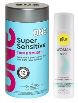 Набор ONE Super Sensitive Pack 12 шт + Лубрикант pjur Woman Nude 100 мл SOS13026 фото