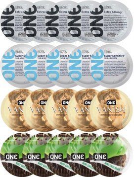Набір з 20 шт ONE Extra strong + 𝐎𝐍𝐄 𝐒𝐮𝐩𝐞𝐫 𝐒𝐞𝐧𝐬𝐢𝐭𝐢𝐯𝐞 + ONE Vanish + ONE Mint Chocolate SOS8176 фото