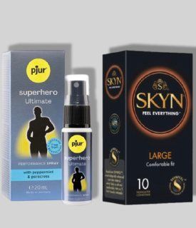 SKYN Large 10 шт + Пролонгатор pjur Superhero Ultimate Spray 20 мл SOS5614 фото
