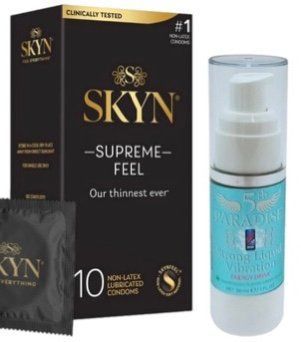 Набір з Skyn Supreme Feel 10 шт + Рідкий вібратор 5th Paradise Liquid Vibrator &mdash; Енергетичний напій (30 мл) SOS10269 фото