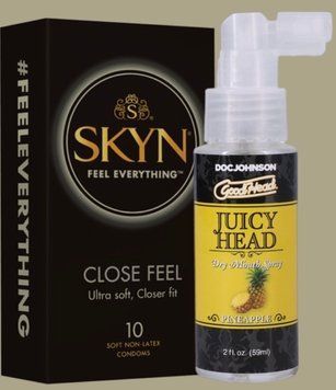 Набір SKYN Close Feel пачка 10 штук +  Doc Johnson GoodHead &ndash; Juicy Head Dry Mouth Spray &ndash; Pineapple 59мл SOS5039 фото