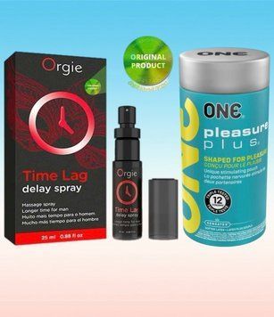 Пролонгатор для мужчин Time Lag, 25 мл. ORGIE+  ONE Pleasure Plus 12 шт SOS6673 фото