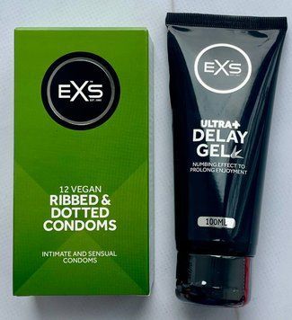 Комплект EXS Ribbed & Dotted 12 шт - EXS Delay Gel Ultra+ 100ml SOS3617 фото