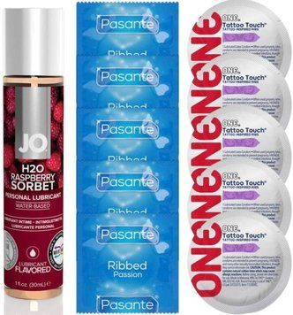 Набор 10 шт Pasante Ribbed и ONE Tattoo Touch + System JO H2O &mdash; Raspberry Sorbet(30 мл) SOS4923 фото
